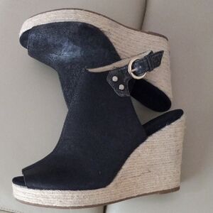 Nine West Black Espadrille Slingback Wedge Sandals